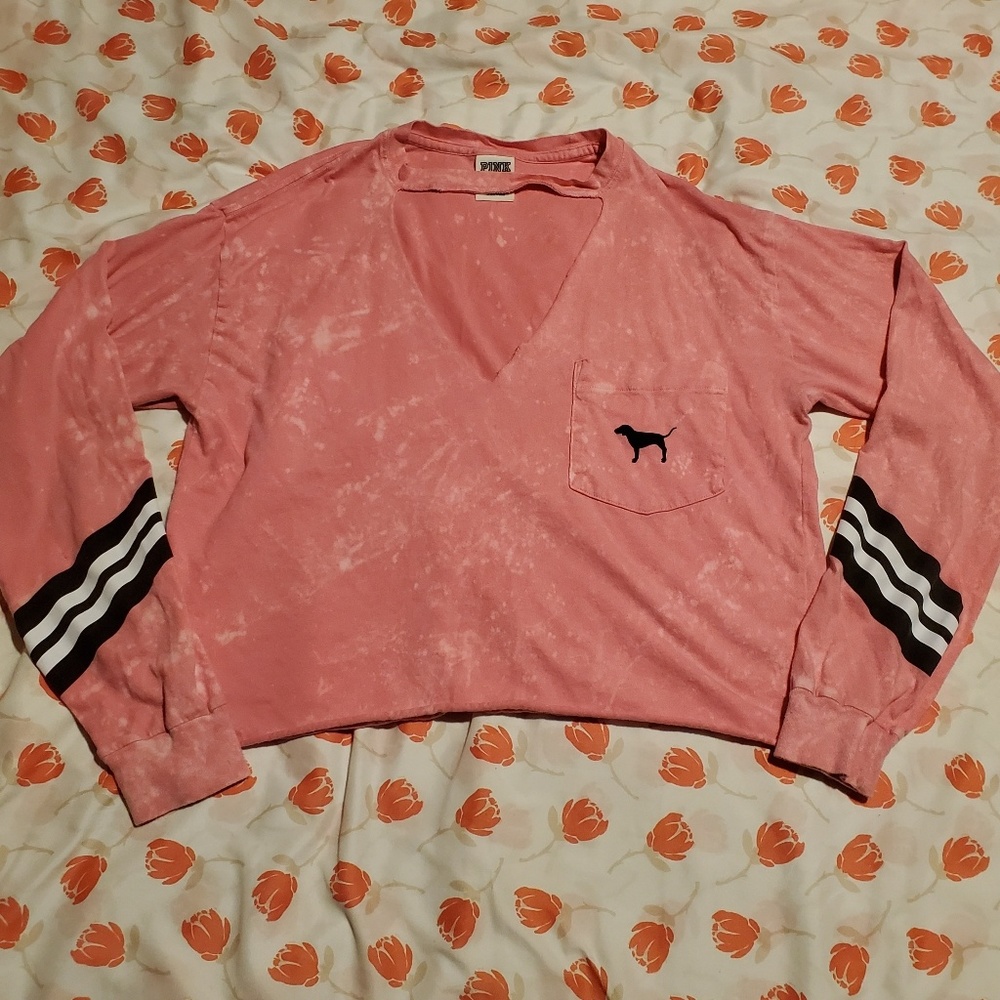 PINK Long Sleeved Cropped Tee
